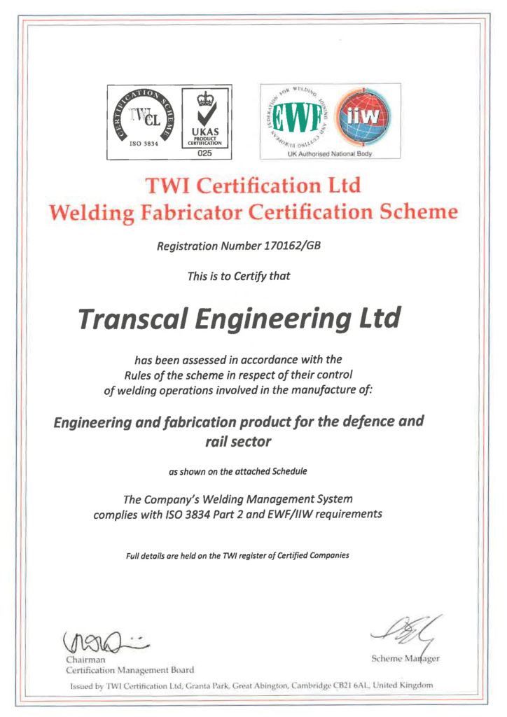 Transcal Engineering Certifaction